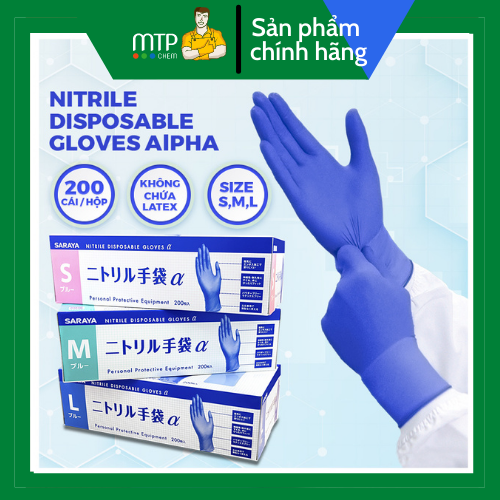 Găng Tay Saraya Nitrile Alpha, không bột, màu xanh- 200 Chiếc/Hộp